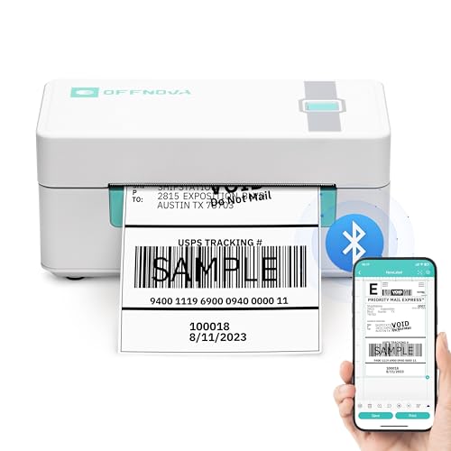 OFFNOVA Impresora térmica de etiquetas Bluetooth, funciona con Ebay, Shopify, USPS, Etsy, para paquetes de envío de pequeñas empresas, impresora de calcomanías de oficina en casa, compatible con