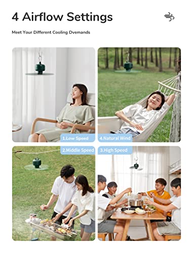 Image of JISULIFE Camping Fan 8000mAh Battery Operated, Portable Tent Rechargeable with Remote Control, Detachable Fan-Blades, Hanging Hook, Timer, 4 Speeds for Outdoor Dorm-Green