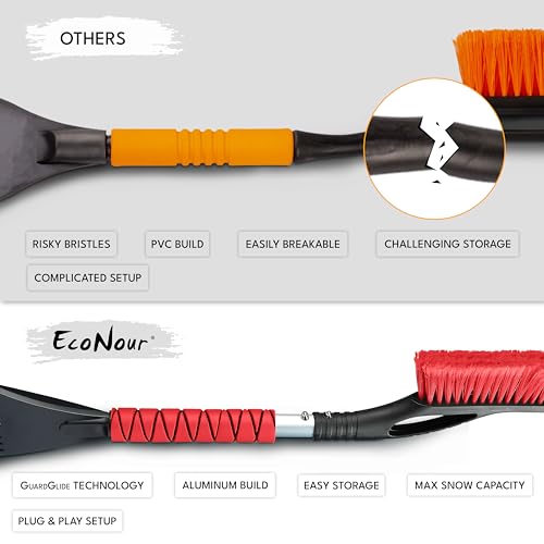 Image of EcoNour 27 inch Aluminum Car Snow Scraper and Brush (Red) Scratch-Free Scraper