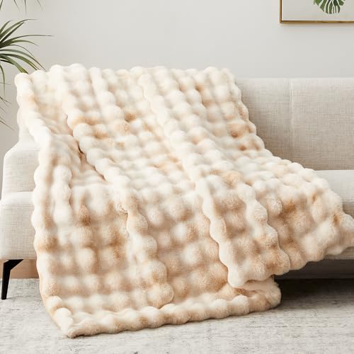 Faux Fur Throw Blanket, 1000GSM Fluffy Soft Bubble Blanket for Couch Bed, Cozy Plush Warm and Thick Blanket, Fuzzy Rabbit Throw for Living Room Bedroom 80''*90'' Tie-dye Brown