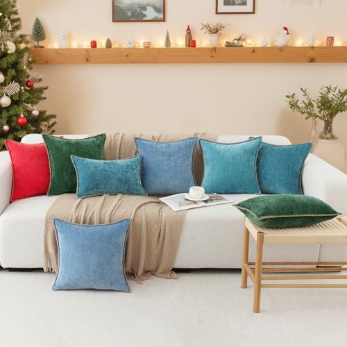 Image of decorUhome Soft Chenille Throw Pillow Covers 18x18 Set of 2 Christmas Red