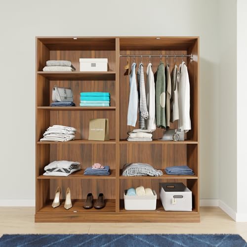 Image of VIKI Wardrobe | Wooden Almirah for Clothes,Door for Bedroom, 4 Door Wardrobe with Shelves, Mirror & Hanging Space (Brussel Walnut - 40D x 160W x 180H) | 1 Year Warranty | Free Assembly
