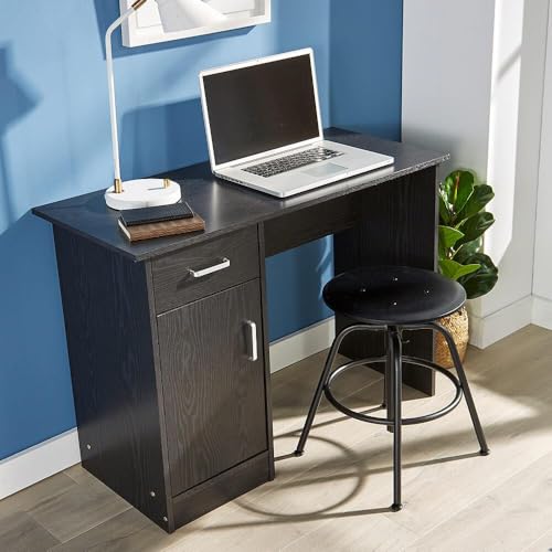 Home Source Office Desk, 1 Drawer & 1 Door Compact Computer Workstation, Black - Image 2