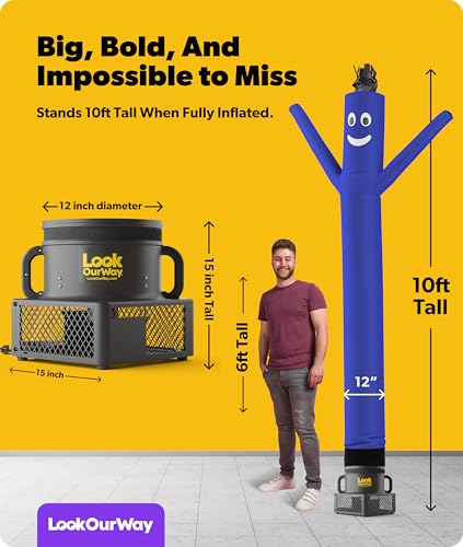Image of LookOurWay Air Dancers Wacky Waving Inflatable Tube Man Set - 10 Feet Tall Inflatable Dancing Man with Blower - Blue