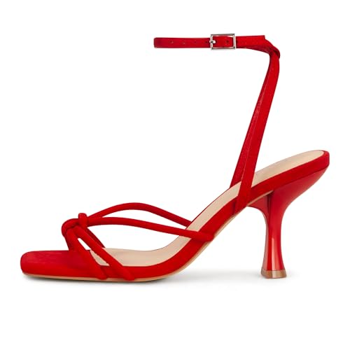 Image of PARTY Women's Square Open Toe Strappy Heeled Sandals 3 inch Stiletto Kitten Heel with Ankle Buckle Strap, Comfortable Slingback Summer Dress Shoes