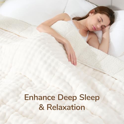 Image of Cottonblue Bubble Fleece Weighted Blanket 15lbs for Adults Queen Size Bed, Cozy Fuzzy Sherpa Flannel Weighted Blankets, Cute Warm Sofa Heavy Blanket for Calming & Sleeping, 60 inchx80 inch, Cream White