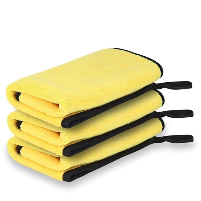 Image of Btag Microfiber Cleaning Cloth, 40x60 cms 600 GSM | Highly Absorbent,Lint and Streak Free, Multi-Purpose Wash Cloth for Kitchen,Car,Window,Stainless Steel,Silverwear(Yellow 40x60cms) Pack of 3