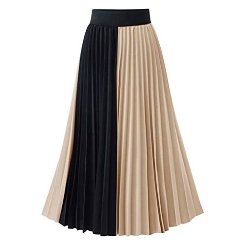 Women's Skirts High Elastic Waist Swing A-Line Midi Skirt Pockets Skater Flared Chiffon Boho Pleated Skirts for Women (Yellow)