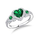 RANDES Heart Shaped Emerald Rings for Women 925 Sterling Silver Green Emerald Engagement Halo Ring May Birthstone Ring Size 9
