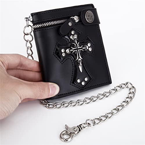 HeiBai Xiong Gothic Wallet With Chain Bifold Punk Cross Leather Biker Wallet Mall Goth Clasp2
