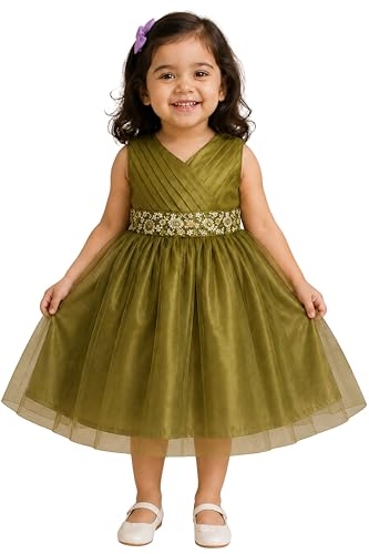 Image of TotzTouch Baby Girls Party Dress | Sleeveless Dress with Embroidered Belt for Birthday Baby Stylish Dress