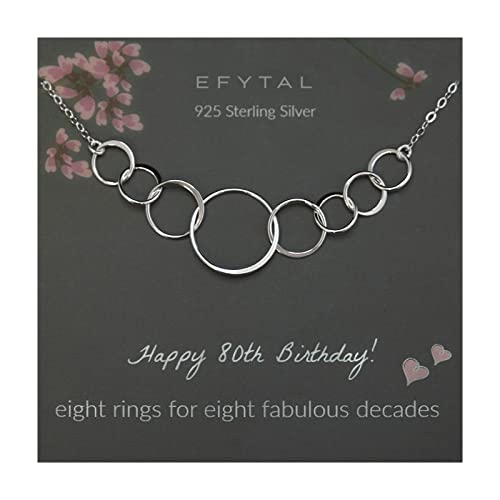 EFYTAL 80th Birthday Gifts for Women, Sterling Silver Eight Circle Necklace for Her, 80 Year Old Birthday Gifts for Women, Birthday Decorations