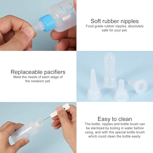 Image of Pets Empire Puppy Nursing Bottle Kit, Dog Cat Puppy Milk Feeding Bottle with 4 Replacement Nipples Milk Feeder Nursing Care Set and 1PCS Nipple Brush (150ml)