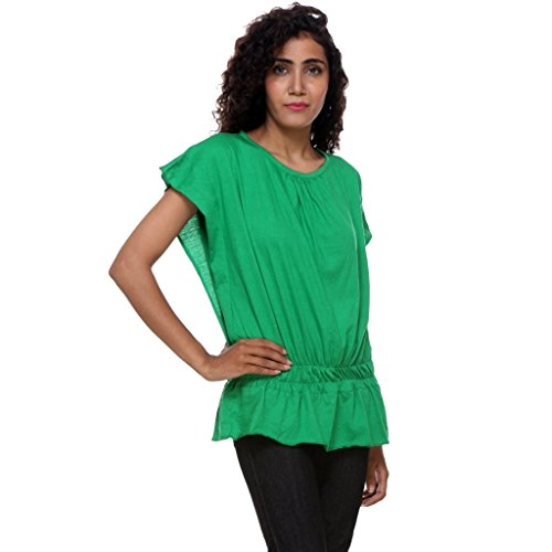Image of Teemoods Women's Short Sleeve Blouson Top - Round Neck, Elastic Waist, Loose Fit Viscose Summer Top for Women