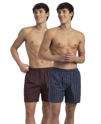 Image of Jockey 1222 Men Super Combed Mercerized Cotton Woven Checkered Boxer Shorts with Back Pocket (Pack of 2, Colors & Prints May Vary)