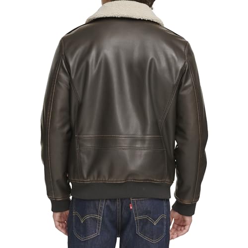 Image of Levi's Men's Faux Leather Aviator Bomber Jacket With Sherpa Collar