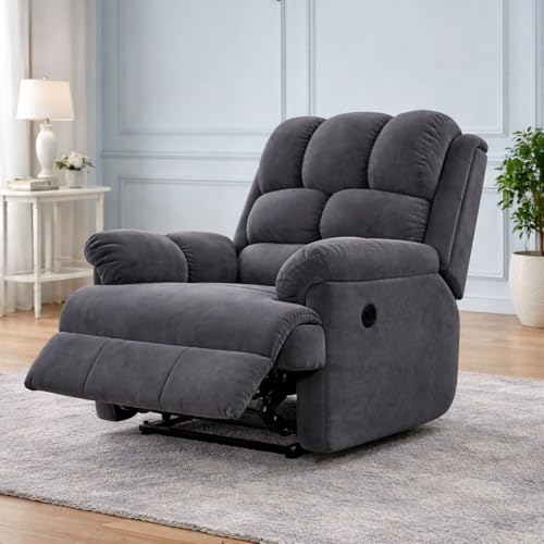 Image of Comfortable Single Seater Fabric Recliner Sofa Chair with Manual Push Back Mechanism & Extra Cushioning for Living Room, Color: Manu Grey