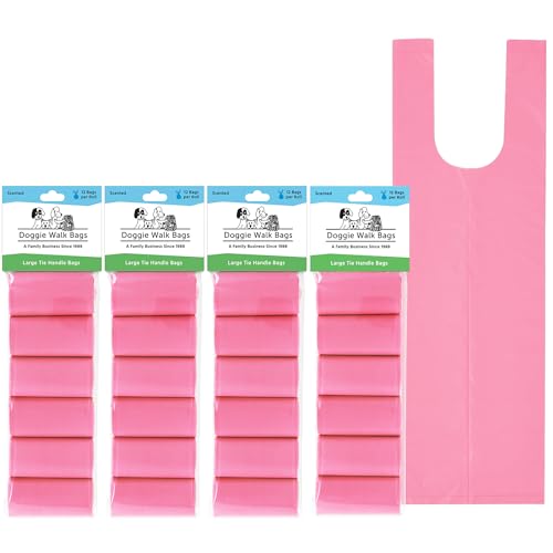 Image of Large Dog Waste Bags on a Roll with Easy Tie Handles, Extra Thick and Strong Dog Poop Bags, 288 Count, Scented, Pink