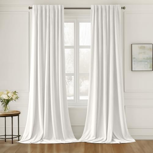 Image of MIULEE White Velvet Pinch Pleat Blackout Curtains W52 X L90 Inches | 2 Panels,Luxury,Thermal Insulated,Super Soft,Elegant Decor,Back Tab & Rod Pocket,for Bedroom Living Room