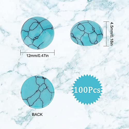 SUNNYCLUE 1 Box 100Pcs Gemstone Cabochons Round Stone Flatback 12mm Flat Back Synthetic Turquoise Cabochon No Hole Beads Half Round Cabochons for jewellery Making DIY Finger Rings Earrings Craft Adult - Image 2