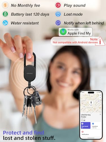 Image of Keychain, Key Finder Built-in Anti-Loss Tracker, Heavy Duty Key Holder, Premium Stainless Steel Keychain Carabiner Car Key Chains with GPS Global Locator Tracking Waterproof (Black)