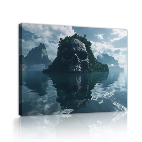 SHENGPOSTER Lienzo Tema Oceánico Lienzo Arte Terror Isla Calavera Bosque Cuadro Cuadro Para Sala De Estar Dormitorio Casas Paredes Decoración Listo Para Colgar 50x65cm Marco Interior