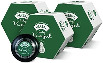 Sreedhareeyam Ayurveda Herbal Baby Kajal for Newborn - From Renowned Eye Hospital, Authentic for Babies and Adults with Gooseberry, Sahadevi, Yashtimadhu and Castor Oil, Natural Black Color (Pack of 3)