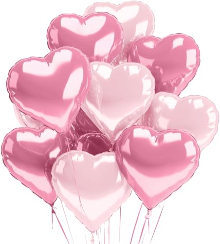 Pastel Pink Heart Balloons 12 Pack Mylar Valentines Day Balloon Decorations Foil Heart Shaped