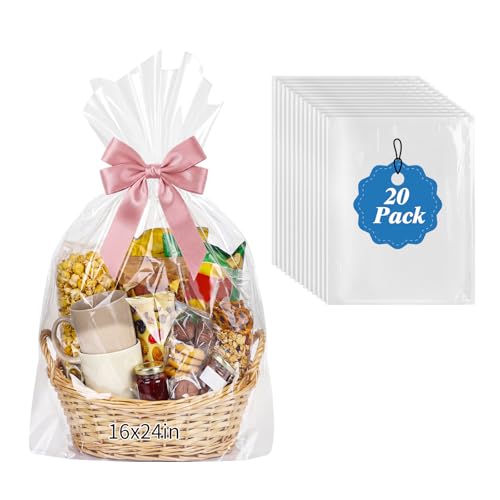 Image of woric 20 Pcs Clear Cellophane Gift Bags 16x24 Inch Cellophane Wrap Bag