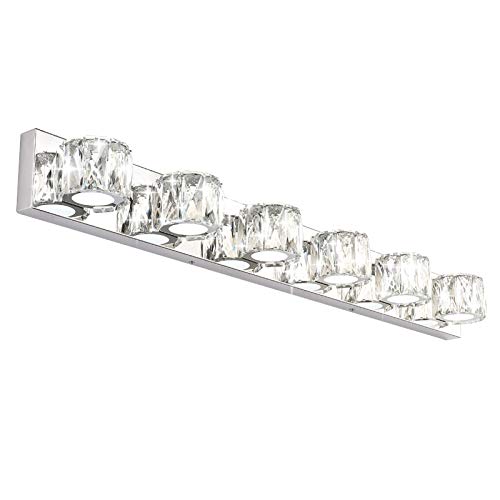 Aipsun 6 Lights 41in Crystal Vanity Lights Over Mirror Long Bathroom Lighting Fixture Modern LED Vanity Light for Bathroom,White Light 6000K