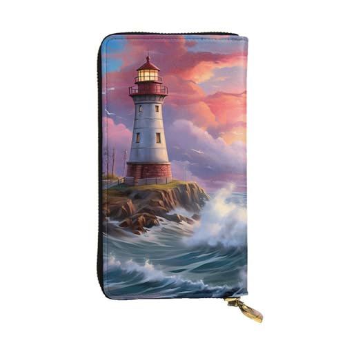 Lighthouse Diamond Painting Picture Leather Long Clutch Wallet for Fashionable Girls and Women - Durable, Stylish, and Functional, Black, One Size