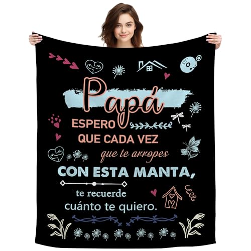 Regalos Originales para Papá Hombre Mantas Día del Padre Regalos para Papá Padre Decoración Mantas Regalos de Cumpleaños de Navidad Manta de Descanso Manta Decorativa del Sofá (Papá-Negro)