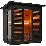 AURGOD Outdoor Shed Steam Sauna, Canadian Spruce Saunas 2-3 Person, 9KW Harvia Heater, 240V, Glass Wall Sauna, Waterproof System, Asphalt Shingles,Left Door,App Control(0-195℉)