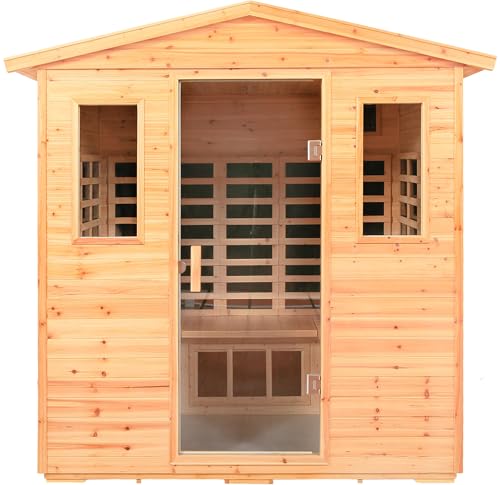 Image of LTCCDSS Outdoor Sauna 5-6 Person Far Infrared Sauna Low EMF | Withstand Temp -5℉-104℉, Outdoor Indoor Wooden Sauna Room for Home-18 Low EMF Boards-Canadian Hemlock-Chromotherapy-Bluetooth Speaker