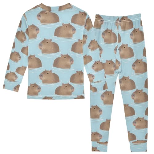 ALAZA Capybara Water Blue Pajamas Long Sleeve Sleepwear 2-Piece Pajama Set2