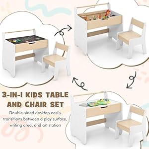 HONEY JOY White Kids Table and Chair Set, 3-in-1 Children Wooden Activity Table and Chair for Art Craft, Reversible Blackboard, Paper Roll Holder, Toddler Furniture with Storage, Gift for Boys Girls HONEY JOY White Kids Table and Chair Set 3 in 1 Children Wooden Activity Table and Chair for Art Craft Reversible Blackboard Paper Roll Holder Toddler Furniture with Storage Gift for Boys Girls