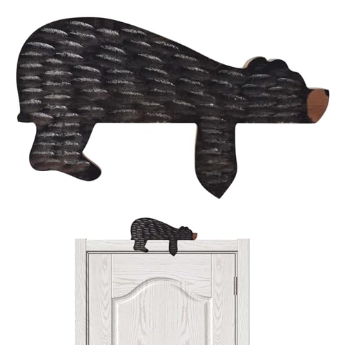 Decoração de portas e paredes, ornamentos de madeira feitos à mão, ornamentos de madeira de urso castanho para molduras de portas, salas, quartos, livrarias (preto)