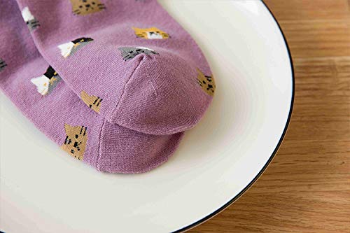 Leotruny Women's Colorful Cute Cat Crew Socks With Gift Box (X-5Pairs-Small Cat) #TOP2