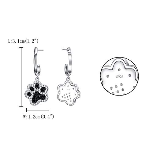 Fanze Women 925 Sterling Silver Paw Earrings Cubic Zirconia Puppy Paws Footprint Dangle Dalmation Pitbull Earrings Black And White #TOP4