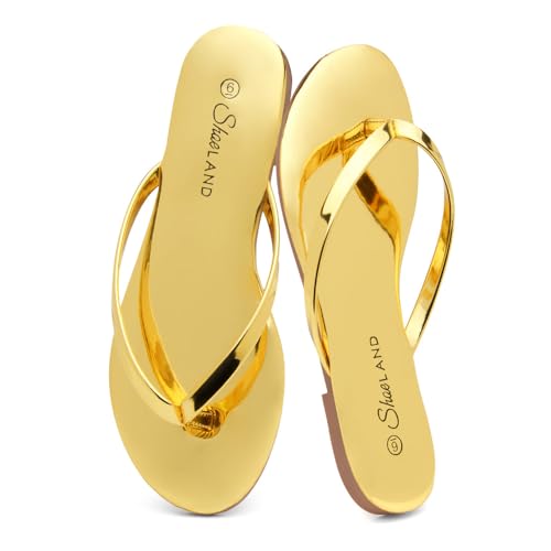 Image of Shoe Land Thong Flip Flops for Women, Memory Foam Flat Sandals, Lightweight Summer Slides, Non Slip Comfort Sandals for Beach, Travel and Everyday Wear