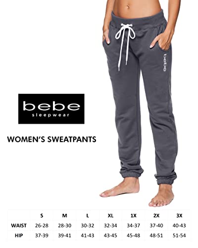 bebe Womens Sweatpants, French Terry Lounge Pants, Sweat Pants for Women with Pockets (Charcoal, Small)
