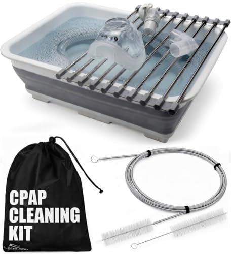 Image of CPAP Cleaning Kit for Hose and Mask, CPAP Hose Cleaning Brush, Collapsible Wash Basin, Drying Rack, Storage Bag, Compatible with Standard and Slimline CPAP Tubing (Drying Rack Kit)
