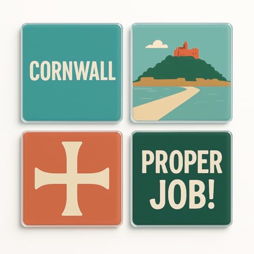 Image of Acrylic Coaster Gift Set of 4 - Cornish Coastal Charm Design - Celebrate Home & Travel Memories with Vibrant Decor
