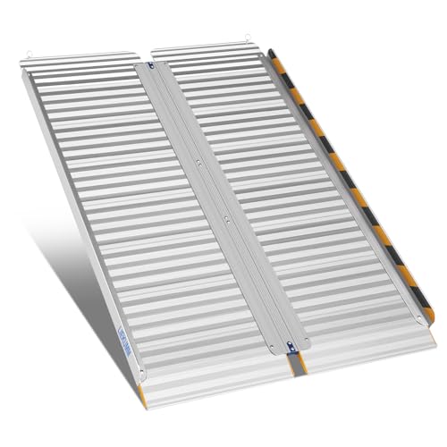 LIEKUMM Rampa plegable para sillas de ruedas, 120 x 76 cm, capacidad de 450 kg, antideslizante de aluminio para usuarios de sillas de ruedas, escaleras, puertas, scooters de movilidad