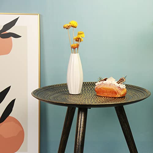 Famobay Round Side Wooden Table,Set Of 2,20 * 19(High) &20 * 16(High) Inches, Antique Coffee Table, Bedroom Sofa End Table, Distressed Finish Tray For Living Room Bedroom Balcony Office-Blackgold #TOP7