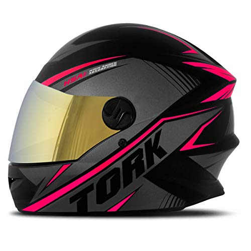 Capacete Fechado R8 Pro Tork 58 Viseira Dourada Preto/Rosa
