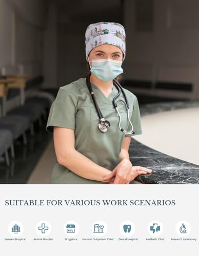 Image of Scrub Caps for Men and Women with Buttons, Classic Surgical Caps | Double-Sided Printed, Adjustable,Long Hours, Sweatbands, Fabric Help Reduce Static Buildup