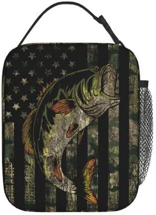 Miniatura 7 de YETTA YANG Bolsa de almuerzo portátil con diseño de camuflaje y bandera estadounidense, bolsa de almuerzo aislada, reutilizable, para mujeres,