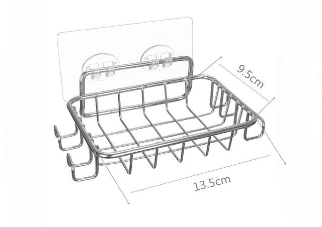 Image of Strong Self Adhesive Wall Mounted Bath Soap Holder with 4 Hooks for Bathroom Kitchen Wash Basin, 304 Stainless Steel, Waterproof, RustProof, Quick Drying (3, Silver)