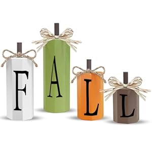 TURNMEON Fall Decor 4 Pack Fall Wood Table Signs Fall Decorations for Home Thanksgiving Autumn Harvest Farmhouse Kitchen Home Decor Tabletop Blocks Sign of Four Sizes
